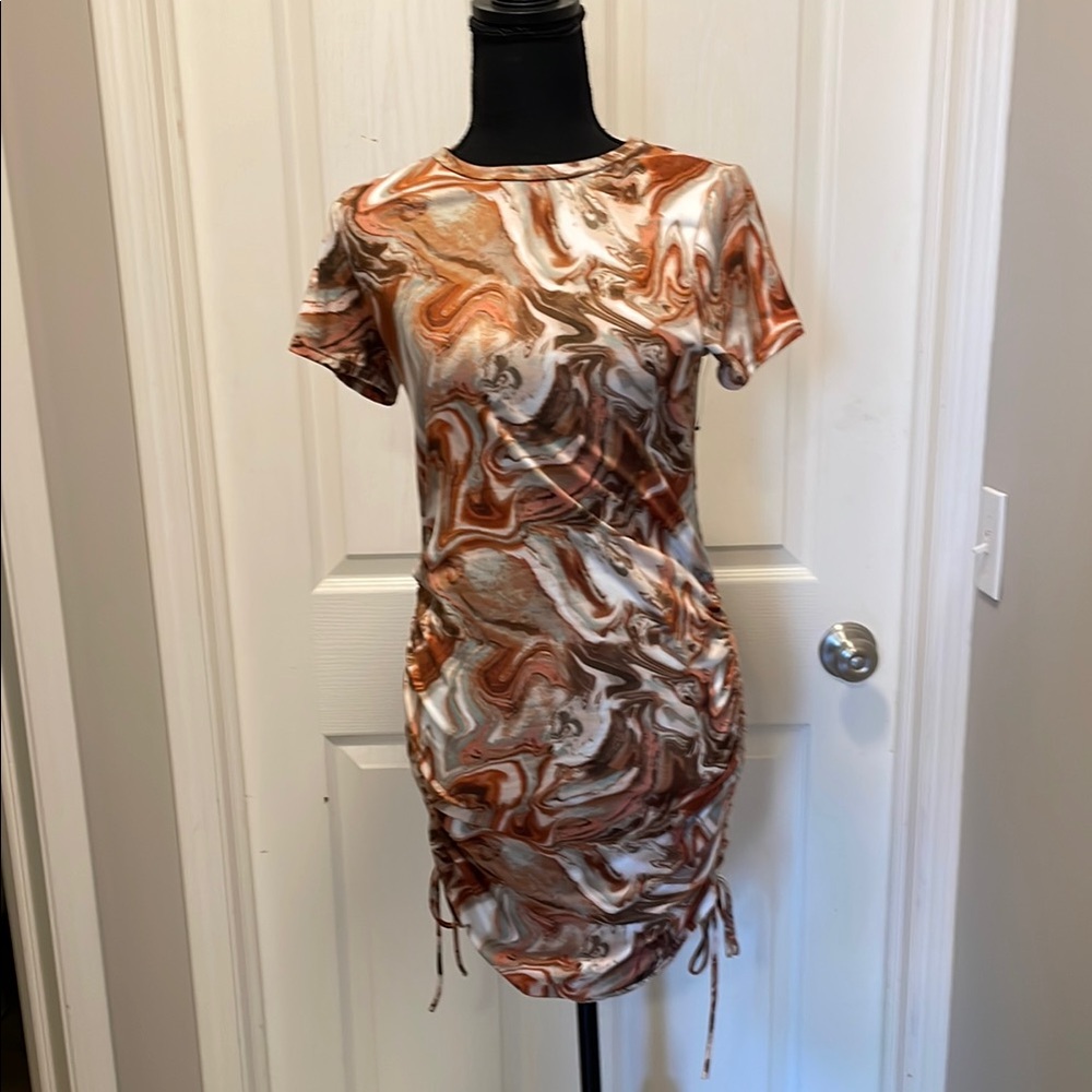103. Gaze Sexy Bodycon Marble Print Dress with ties at side